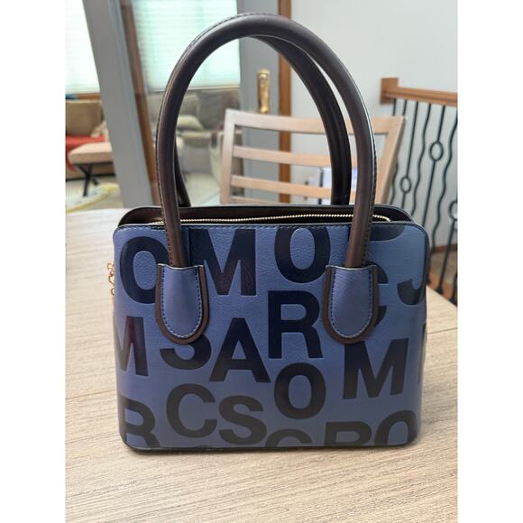 NEW Kaidifeineroo Top Handle Satchel Shoulder Handbag Bag Blue Embossed Letters - Picture 5 of 9